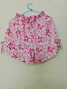 Pink Leaf Print Shorts