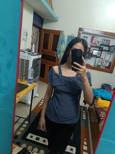 Blue Off-Shoulder Top