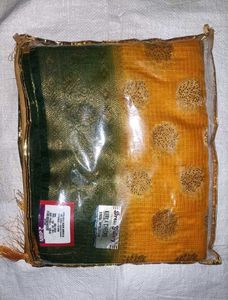 Yellow &amp; Green Polka Dot Saree