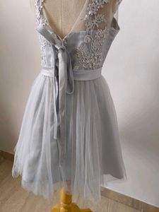 Gray Lace Tulle Party Dress
