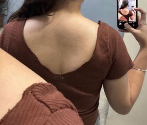 Brown Ribbed Crop Top