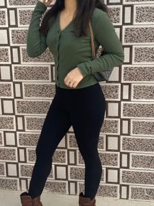 Green Ribbed Button-Down Top