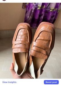 Brown Croc Embossed Loafers