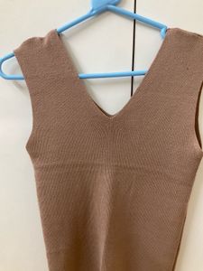 Brown Knit + Pink  Tank Top