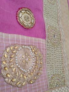 Pink Saree With Original mirror and moti work