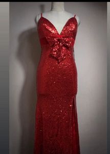 Red Sequin Bow Gown