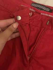 Fabels By Fabindia Red Calf Length Trousers