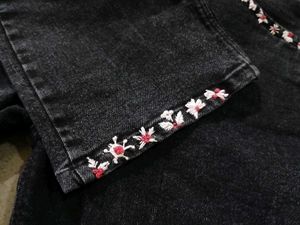 Black Straight Jeans With Hand Embroidery
