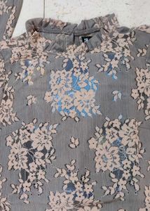 Grey and peach lace transparent top
