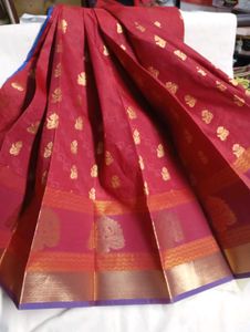 Red & Gold Silk Blend Saree