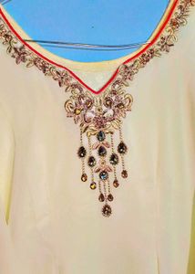 Cream Color Embroiderd Kurta/Skirt Suit Set