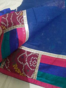 Blue Patchwork Border Saree