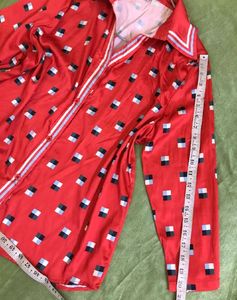 Satin Retro Red Geometric Top