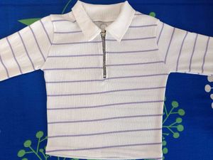 Striped Long Sleeve Polo Top