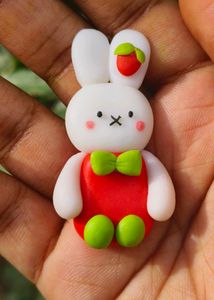 Clay Strawberry Rabbit Charm