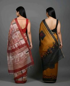 🛍️2 Used Sarees Golden&amp;Black, White&amp; Red  ⭐⭐⭐⭐