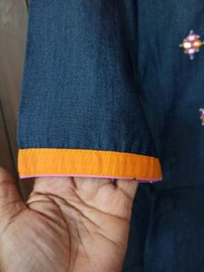 Denim Embroidered Kurta