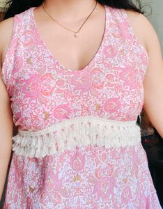 Sleeveless Floral Cotton Trendy Short Kurthi
