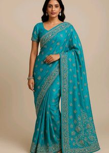 Green Heavy Beautiful Bead Work Woman Saree
