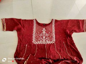 Red Embroidered Kurti Dress