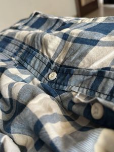 Blue and White Plaid Flannel Shirt