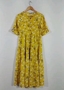 Akkriti Yellow Printed Front Opened Dress (Women)