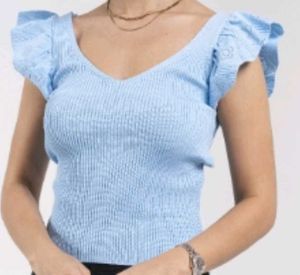 Blue Ruffled Sleeves Top