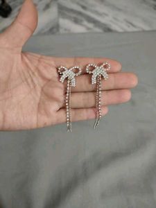 Korean Silver Bow Stone Earrings