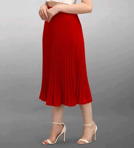 Women Solid Pleated Red Skirt