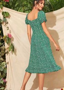 Floral Print, Puffed Sleeve , A-line Dress