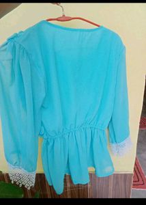 Aqua Blue Sheer Blouse