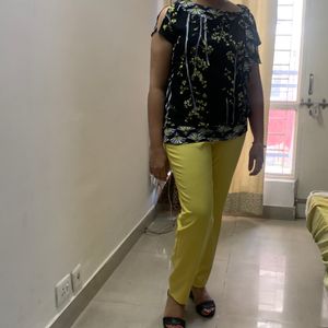 Botanical Print Tie Shoulder Top