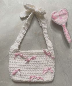Coquette Crochet Bag With Pink Bow Details