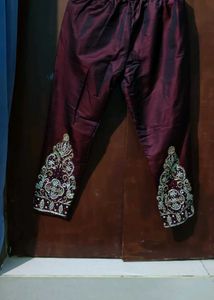 Embroidered Maroon Kurti Combo Two Piece Dress