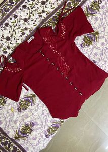 Red Cold Shoulder Top