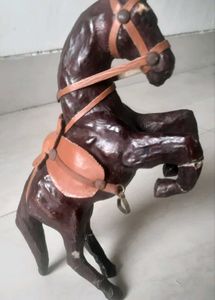 Showpiece - 2 Wooden Leather horses