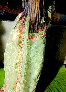 Elegant Partywere Green Floral Saree