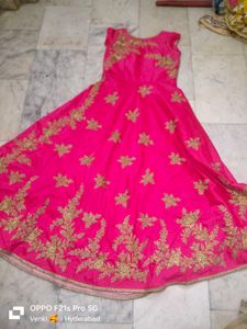 Pink &amp; Gold Embroidered Anarkali Gown