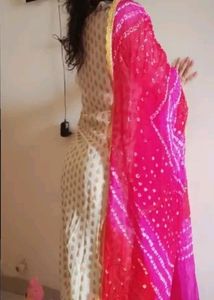 Cream Suit with Red Dupatta