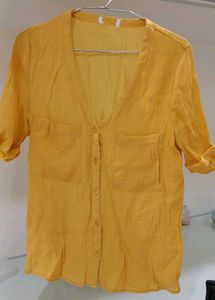 Yellow V-Neck Button-Down Shirt