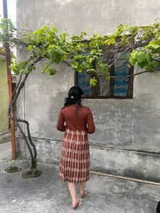 Brown Plaid Midi Dress