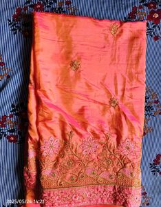 Peach Saree with Embroidered Blouse