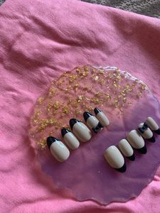 Black French Nail With A Bow