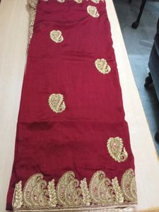 Maroon Embroidered Saree