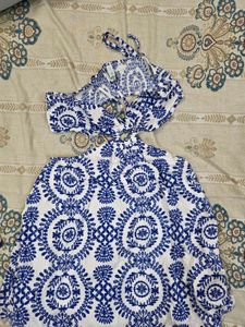 Blue &amp; White Halter Dress