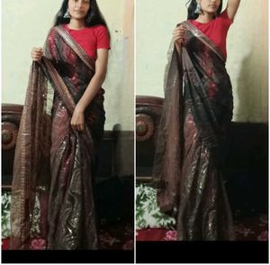 Elegant Brown & Gold Saree