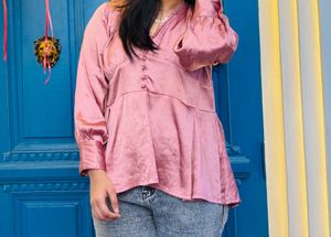 Pink Satin Peplum Top