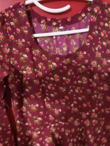 Floral Print Maroon Gown