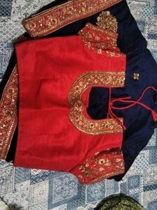 Navy Blue SareeWith Red Blouse