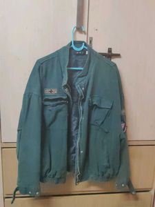 Vintage Green Military-Style Jacket with Patches (